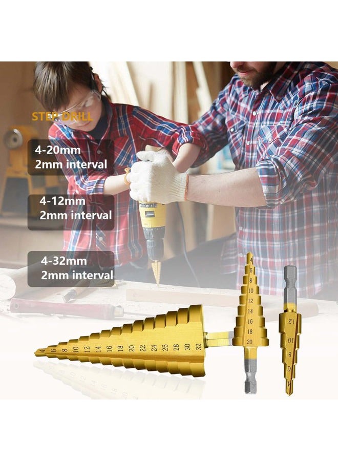 Tworider 3pcs Metric Step Drill Bit, Hss Step Drill Bit Set High Speed Steel Step Bits Set (Metric 4-12mm, 4-20mm and 4-32 Mm) Cone Metal Drill Bits for Plastic, Wood, Stainless Steel Sheet Metal - Image 5