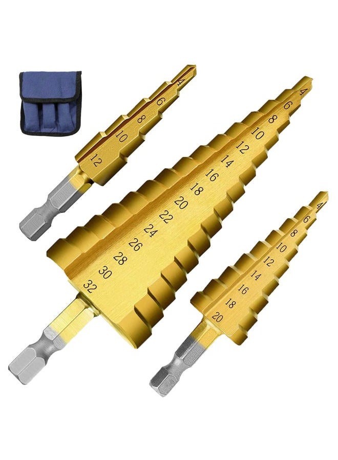 Tworider 3pcs Metric Step Drill Bit, Hss Step Drill Bit Set High Speed Steel Step Bits Set (Metric 4-12mm, 4-20mm and 4-32 Mm) Cone Metal Drill Bits for Plastic, Wood, Stainless Steel Sheet Metal - Image 1