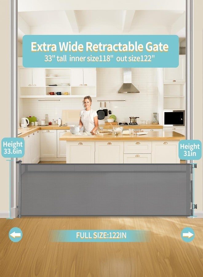 DEAR LOV Retractable Baby Gate, Mesh Baby Gate or Mesh Dog Gate, 33" Tall, Extends up to 118" Wide, Child Safety Gate for Doorways, Stairs, Hallways, Indoor/Outdoor (33"x118",Gray) - Image 2