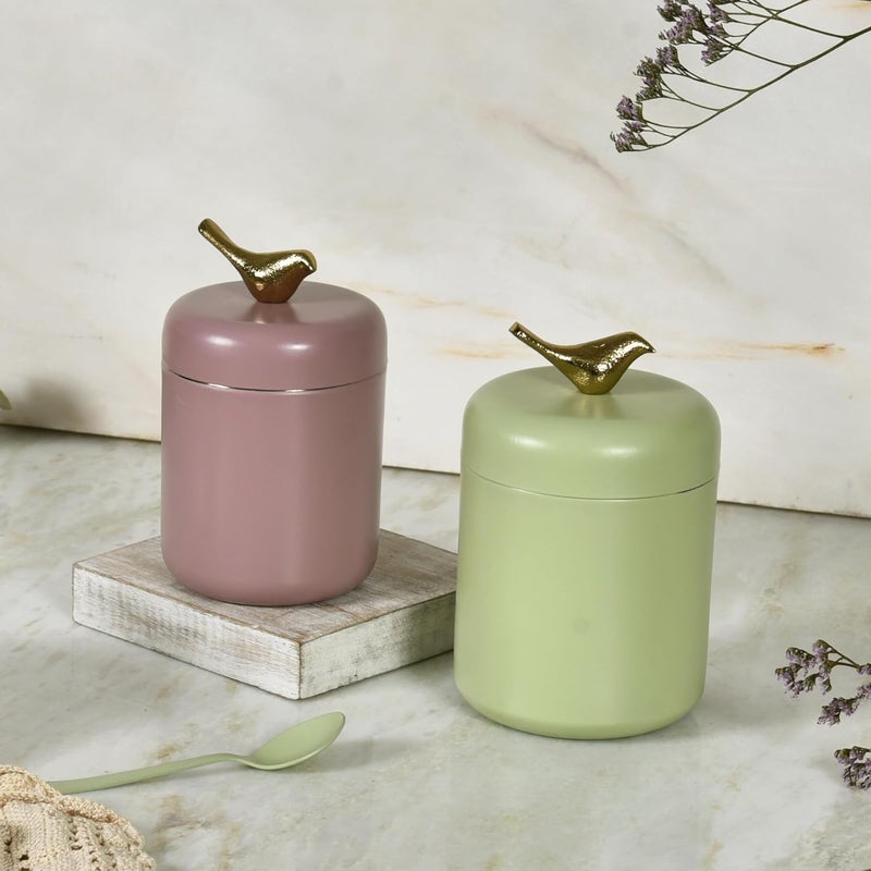 Elan Stainless Steel Canister Jar Container set for Tea Coffee and Sugar Storage Box Dabba Container 400 ML For Home and Kitchen Tight Lid Pantry Organizers Containers Set of 2 Fern green Mauve - Image 1