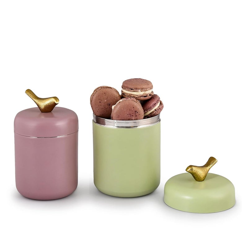 Elan Stainless Steel Canister Jar Container set for Tea Coffee and Sugar Storage Box Dabba Container 400 ML For Home and Kitchen Tight Lid Pantry Organizers Containers Set of 2 Fern green Mauve - Image 2
