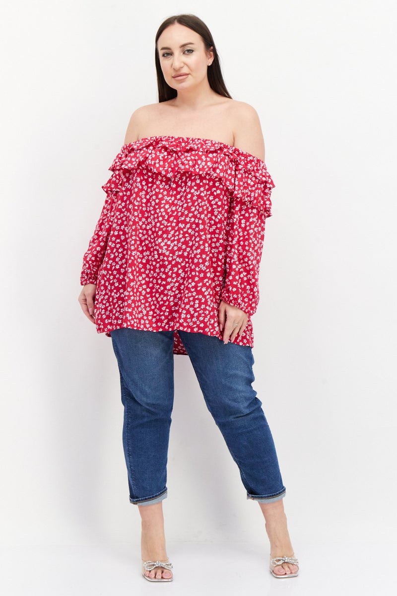 VINCE CAMUTO بلوزة نسائية بلس بدون أكتاف بنمط زهور، فوشيا - Image 3