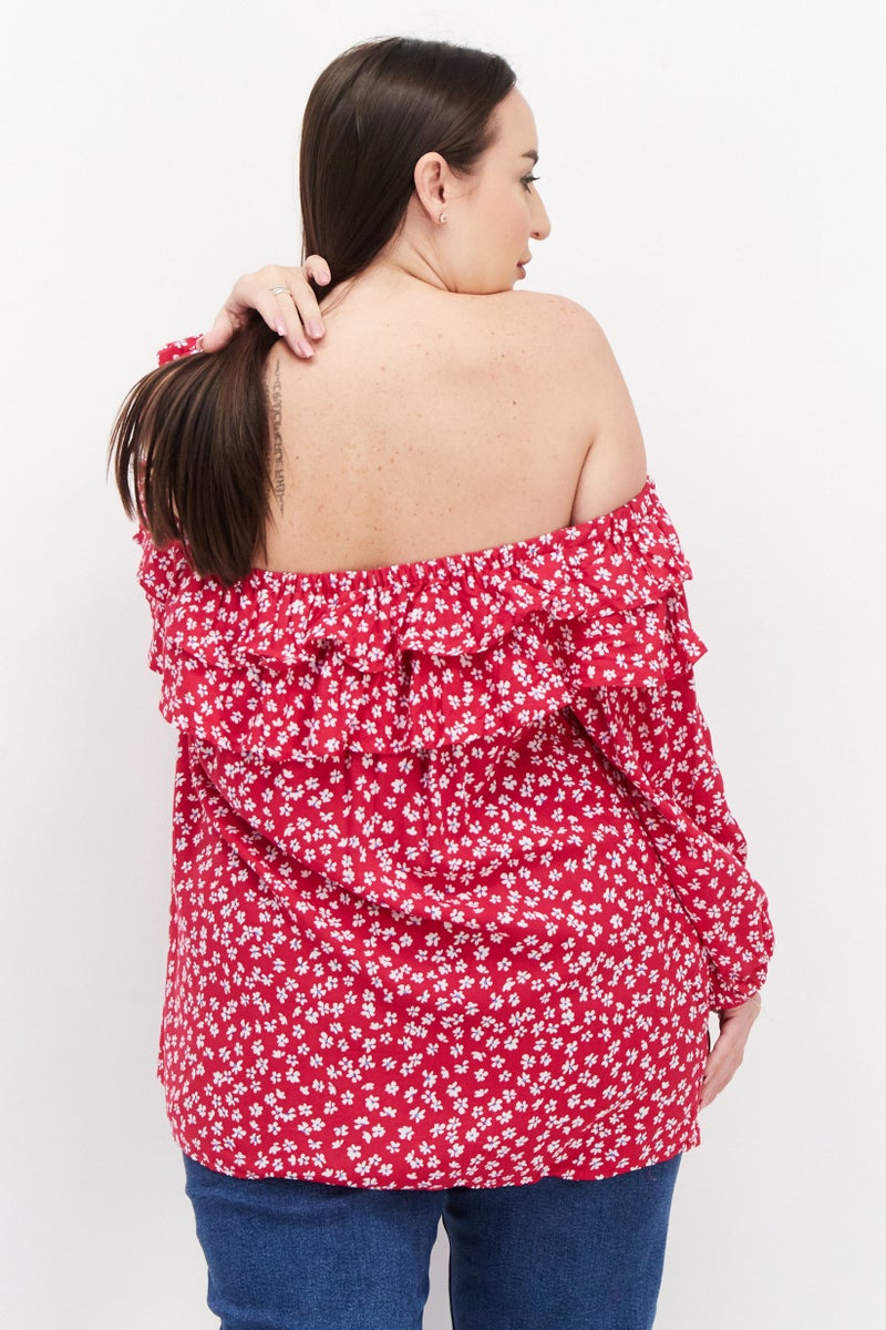 VINCE CAMUTO بلوزة نسائية بلس بدون أكتاف بنمط زهور، فوشيا - Image 2