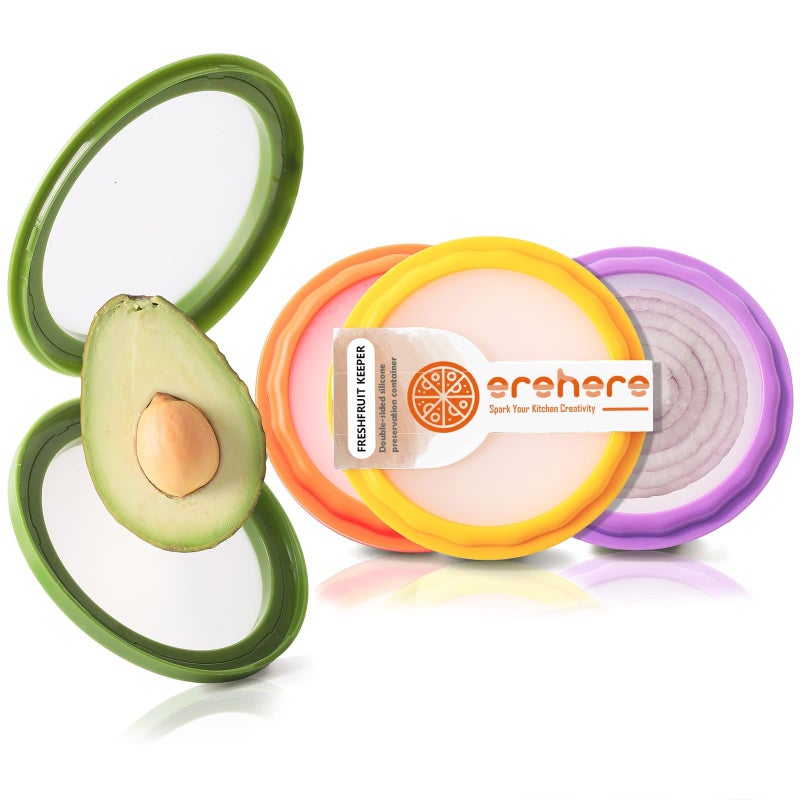 Erehere 4-Piece Airtight Food Storage Containers Set â€“ Avocado Saver, Onion Keeper, Silicone Kitchen Organizers for Fridge, Reusable & Leak-Proof to Lock in Freshness - Image 1