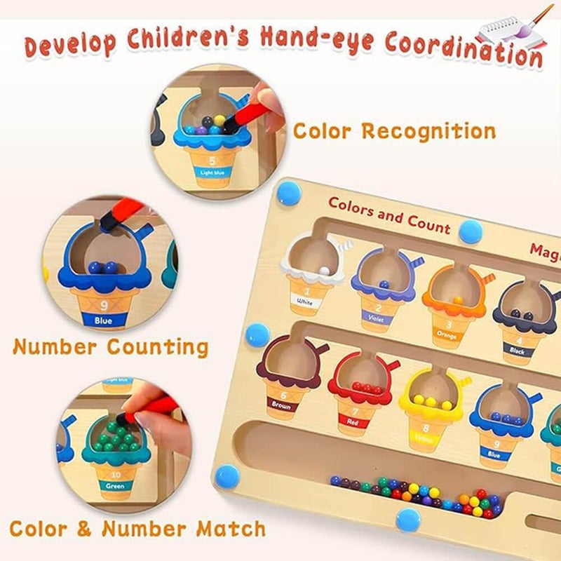 EDUTREE All territory compatible build Montessori Magnetic Educational Toy for Kids 3-5 Years - Color and Number Maze Board, Safe Wooden Game for Fine Motor Skills, Ideal Gift for Boys and Girls Trendy natural assorted colors - Image 1