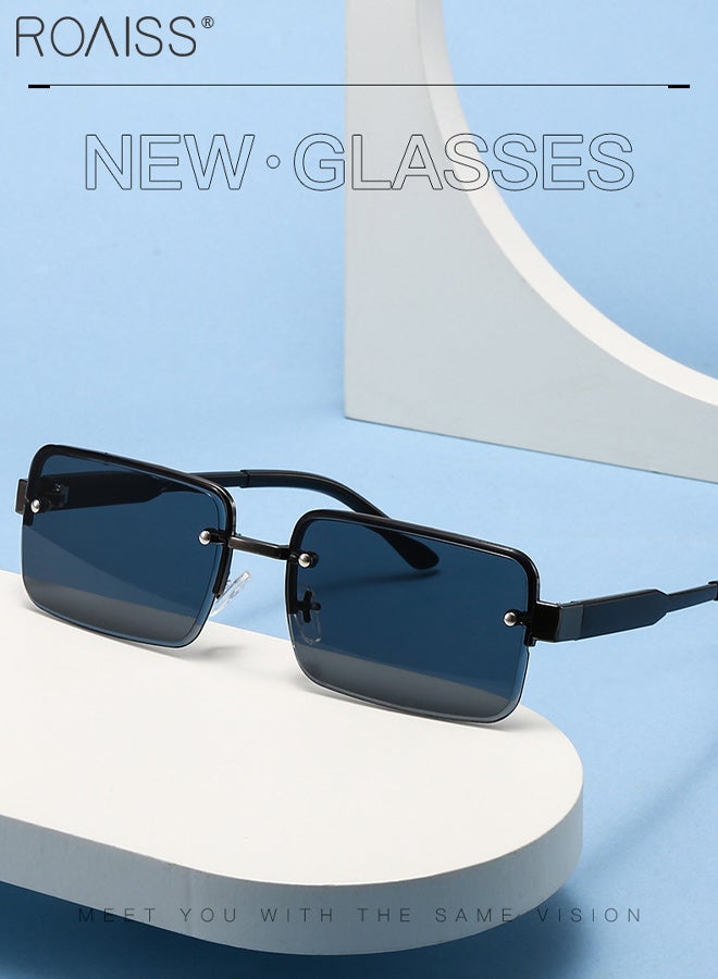 رويس 3 نظارات شمسية مستطيلة الشكل بتصميم كلاسيكي بدون إطار، توفر حماية من الأشعة فوق البنفسجية UV400، نظارات شمسية أنيقة مضادة للوهج للرجال، مناسبة للقيادة والصيد والسفر، مع حافظة، مقاس 58 مم - Image 3