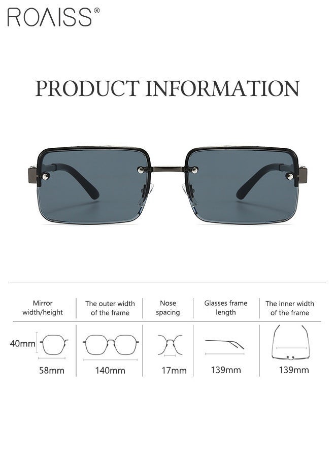 رويس 3 نظارات شمسية مستطيلة الشكل بتصميم كلاسيكي بدون إطار، توفر حماية من الأشعة فوق البنفسجية UV400، نظارات شمسية أنيقة مضادة للوهج للرجال، مناسبة للقيادة والصيد والسفر، مع حافظة، مقاس 58 مم - Image 4