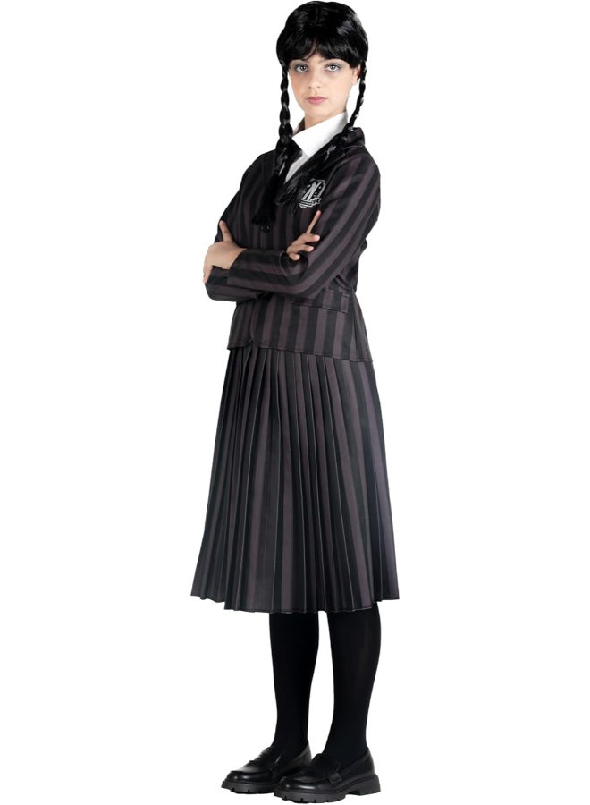 Ciao زي أكاديمية نيفرمور لويوم الأربعاء آدامز مع باروكة 8-10 سنوات | زي غوتيك للأطفال | جاكيت و تنورة و باروكة ميركوليدي آدامز - Image 2