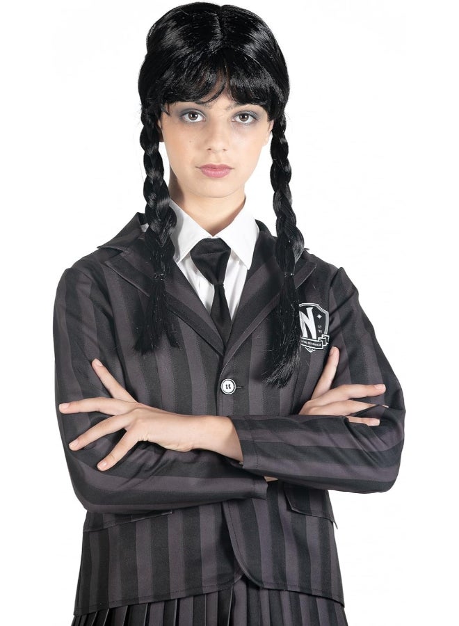Ciao زي أكاديمية نيفرمور لويوم الأربعاء آدامز مع باروكة 8-10 سنوات | زي غوتيك للأطفال | جاكيت و تنورة و باروكة ميركوليدي آدامز - Image 5