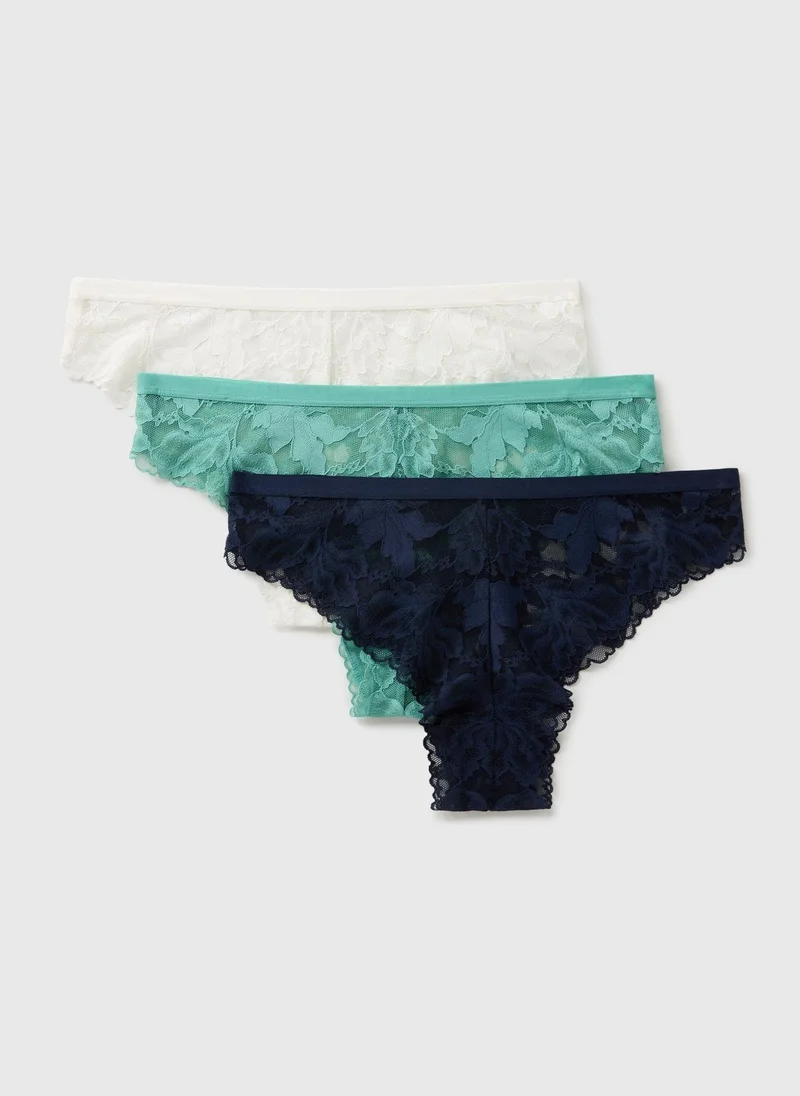 Matalan 3 Pack Green Lace Brazilian Knickers