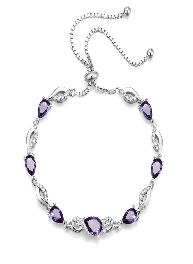 FANCIME Birthstone Teardrop Tennis Bracelet for Women, Sterling Silver 9x7mm main Gemstone Bolo Adjustable Chain Bracelet Fine Jewelry Birthday Gifts for Women Mom Wife Her, Medium, Sterling Silver - Image 2
