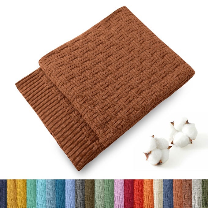 100 COTTON KNITTED THROW BLANKET COUCH COVER BLANKET50 X 60 INCHES BROWN