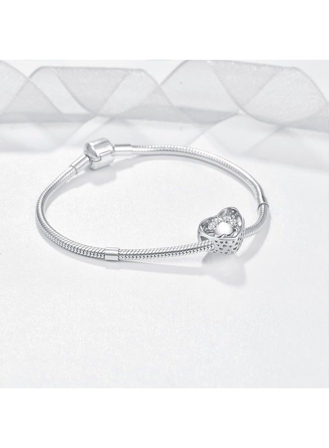 PRAYMOS Pandora Charms Friendship Bracelets 925 Sterling Silver Best Friend Unbiological Sisters Bracelets for 2 Heart Pandora Charms Friendship Gift, 4.5mm Hole, Paper, Cubic Zirconia - Image 2