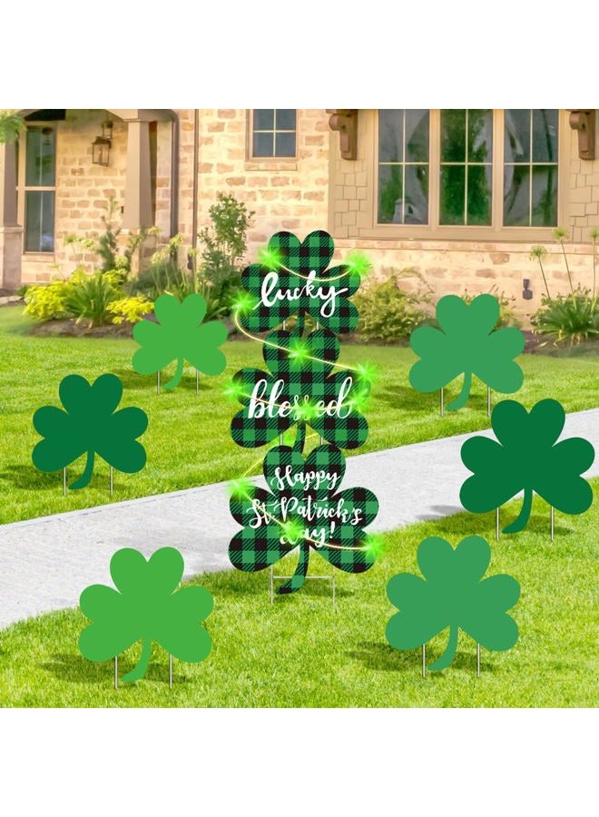sewrung 9 PCS St Patricks Day Decorations Outdoor Yard Signs with Matel Stakes - St Patricks Day Yard Decorations Outdoor - Shamrock Decorations for Saint Patricks Day - Image 1