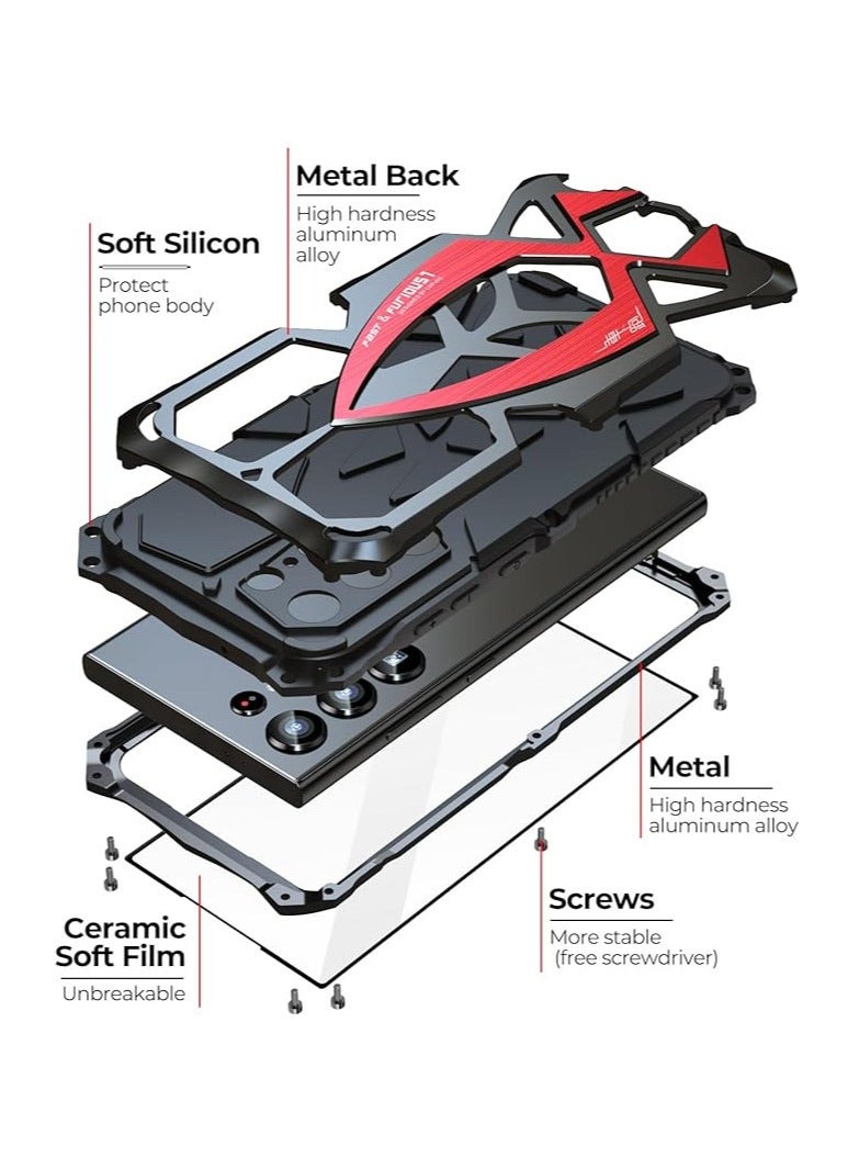 عام حافظة واقية لهاتف Samsung Galaxy S24 Ultra مصنوعة من المعدن مع حامي شاشة من الزجاج المقسى، تصميم عسكري من الألمنيوم المقاوم للصدمات لحماية كاملة للهاتف. - Image 4
