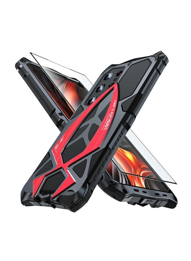 عام حافظة واقية لهاتف Samsung Galaxy S24 Ultra مصنوعة من المعدن مع حامي شاشة من الزجاج المقسى، تصميم عسكري من الألمنيوم المقاوم للصدمات لحماية كاملة للهاتف. - Image 1