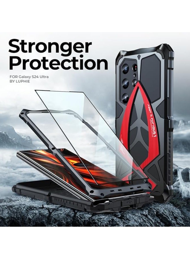 عام حافظة واقية لهاتف Samsung Galaxy S24 Ultra مصنوعة من المعدن مع حامي شاشة من الزجاج المقسى، تصميم عسكري من الألمنيوم المقاوم للصدمات لحماية كاملة للهاتف. - Image 3