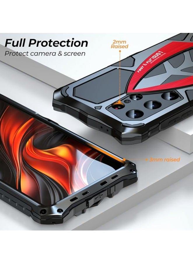 عام حافظة واقية لهاتف Samsung Galaxy S24 Ultra مصنوعة من المعدن مع حامي شاشة من الزجاج المقسى، تصميم عسكري من الألمنيوم المقاوم للصدمات لحماية كاملة للهاتف. - Image 2