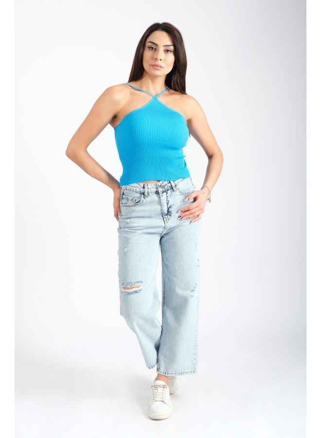 لندونيلا بلوزة قصيرة مع نمط الرسن للرقبة - Free Size - 100125 - Image 4