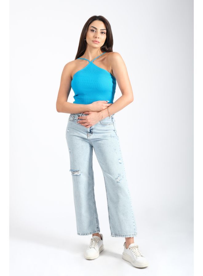 لندونيلا بلوزة قصيرة مع نمط الرسن للرقبة - Free Size - 100125 - Image 5