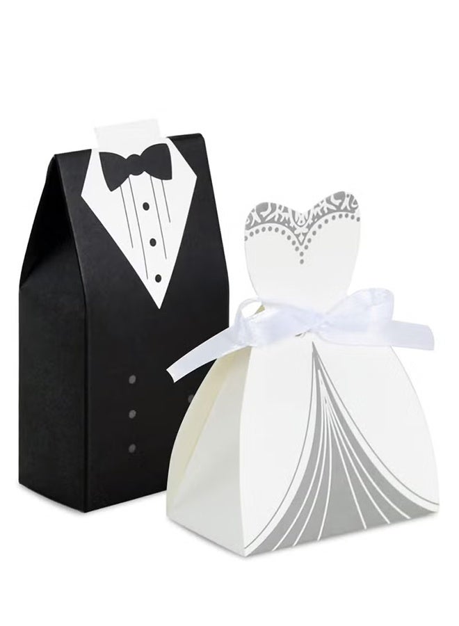 GIFT 50pcs Wedding Favor Boxes Small Party Bride and Groom Candy for Bridal Shower Decorations Dress Tuxedo - Image 1