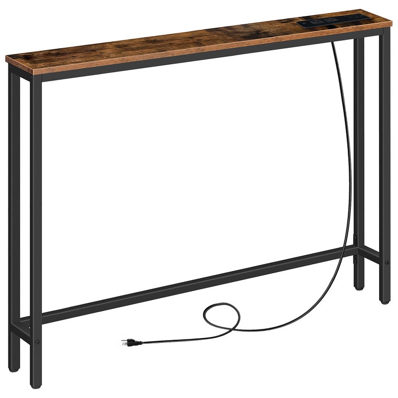 HOOBRO 394 Skinny Console Table with Power Outlet 59 Behind Couch Table with Charging Station Narrow Sofa Table Long and Thin Table for Entryway Living Room Rustic Brown BF51UXG01