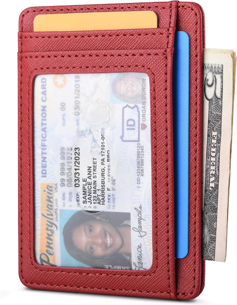 Buffway Slim Minimalist Front Pocket RFID Blocking Leather Wallets for Men and Women - Cross Red - Image 2