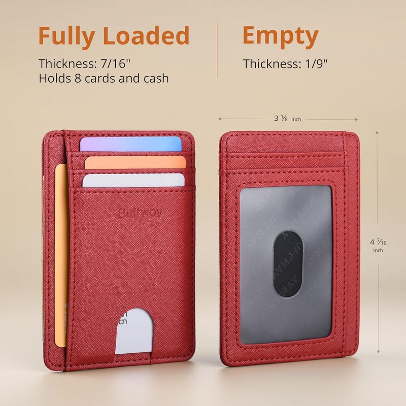 Buffway Slim Minimalist Front Pocket RFID Blocking Leather Wallets for Men and Women - Cross Red - Image 5