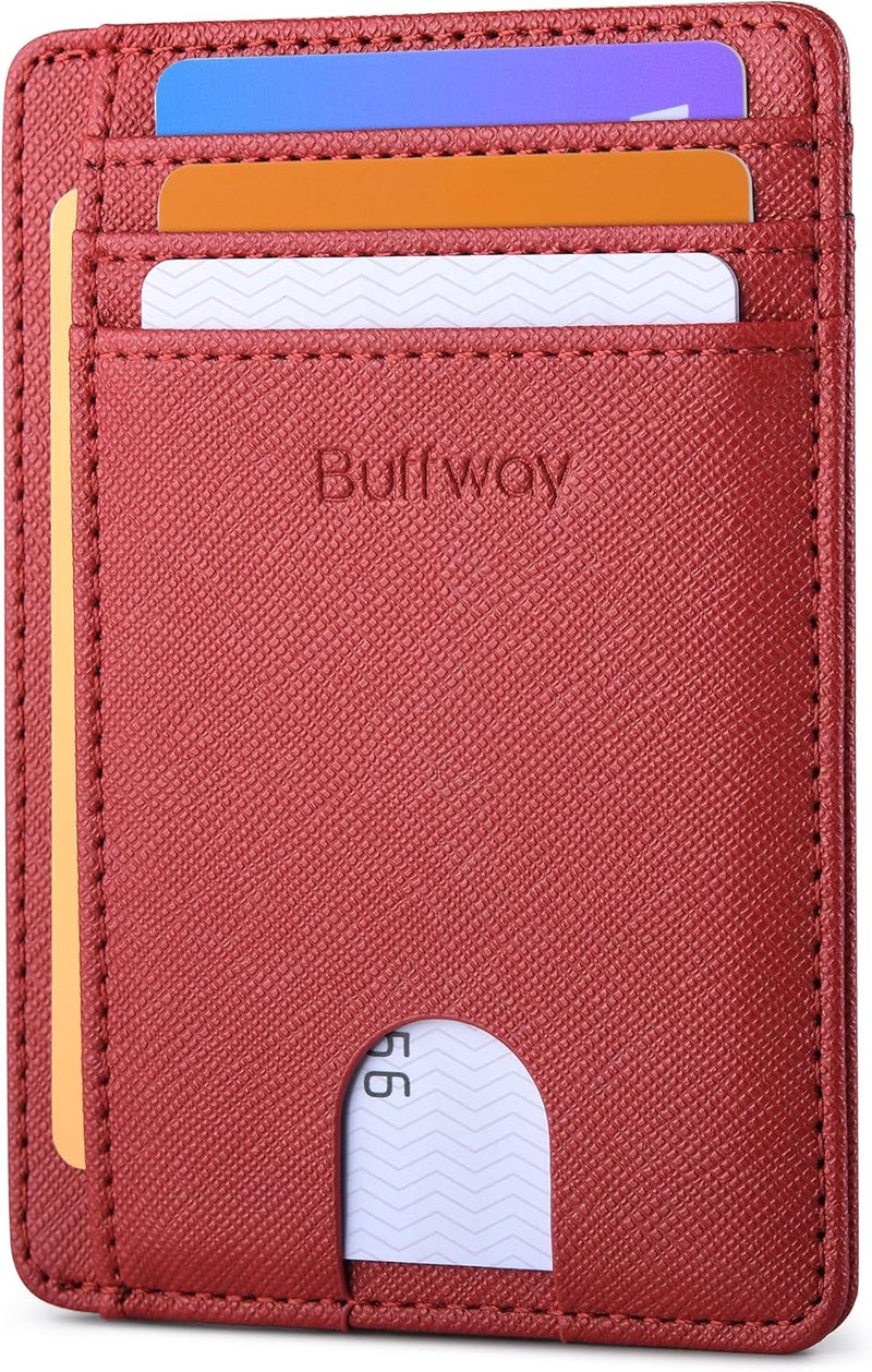 Buffway Slim Minimalist Front Pocket RFID Blocking Leather Wallets for Men and Women - Cross Red - Image 1