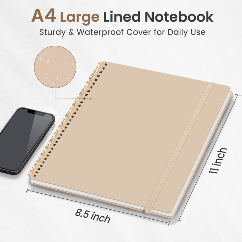 Taja Spiral Lined Notebook, 8.5"x11" Notebooks for Work, Large A4 Journal for Women & Men, College Ruled Journaling Notebook for Writing, Plastic Cover Spiral Journal, Khaki - Image 5