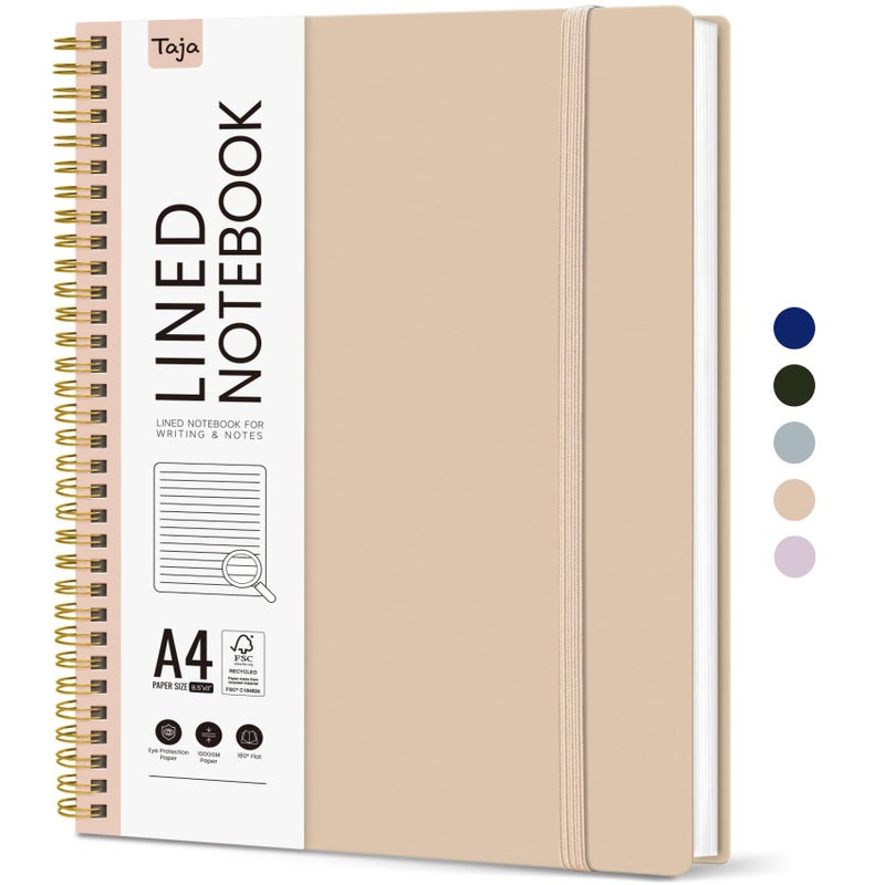 Taja Spiral Lined Notebook, 8.5"x11" Notebooks for Work, Large A4 Journal for Women & Men, College Ruled Journaling Notebook for Writing, Plastic Cover Spiral Journal, Khaki - Image 1