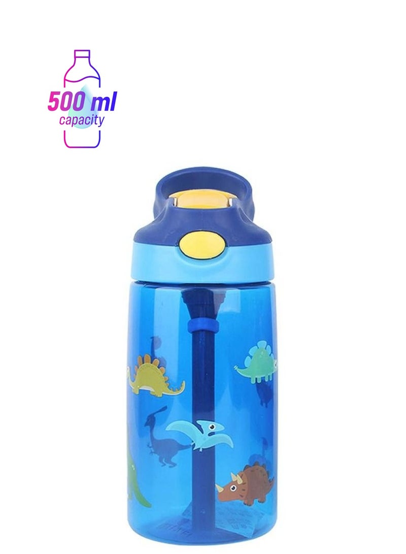 واي آند دي زجاجة شرب ، ماء للأطفال مع مصاصة قابلة للطي مقبض حمل مرن وزر ضغط سهل خالية من مادة BPA مناسبة جدًا للمدرسة والرياضة (أزرق) - Image 1