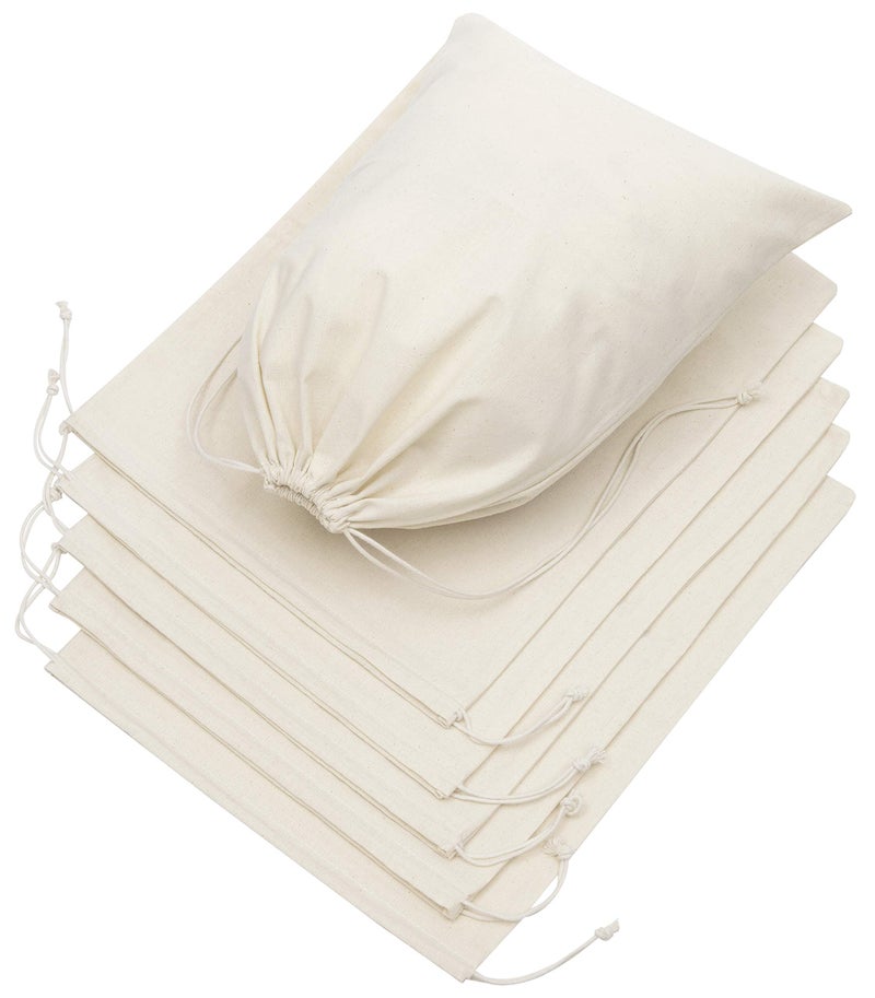 100 Percent Cotton Muslin Drawstring Bags For Shoes Storage Pantry Gifts 12 x 16 inch 6 pack Beige