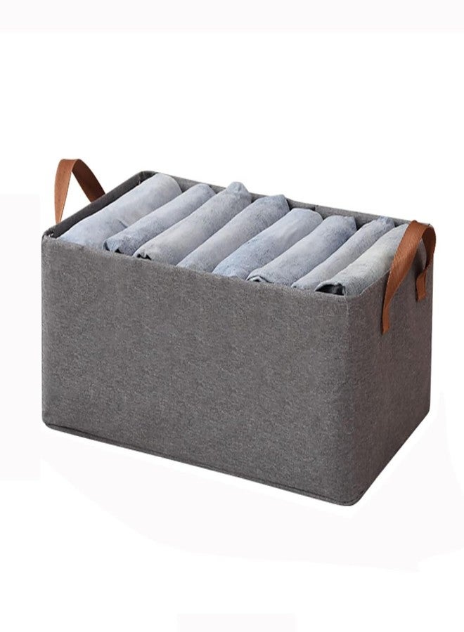 DR Mall Wardrobe Organizer for Clothes with Metal Frame Rectangular Storage Baskets for Clothing Fabric Storage Box with Handles Shelf Basket for Clothes Pants Jeans Boys Book Shelves (PACK OF 1 GREY) - Image 1