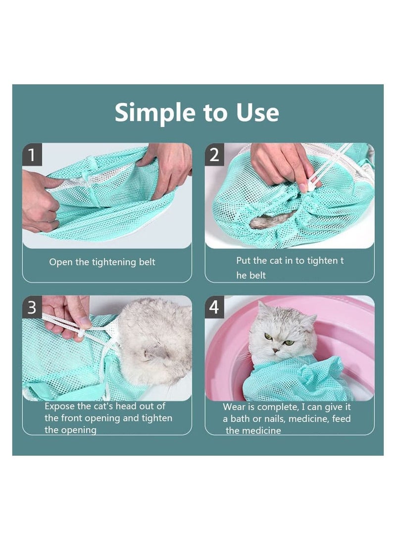 حقيبة استحمام قطط قابلة للتعديل - حقيبة متعددة الوظائف للاستحمام والعناية بالقطط مع أربطة وسلك مقاوم للعض والخدش باللون الأخضر - Image 4