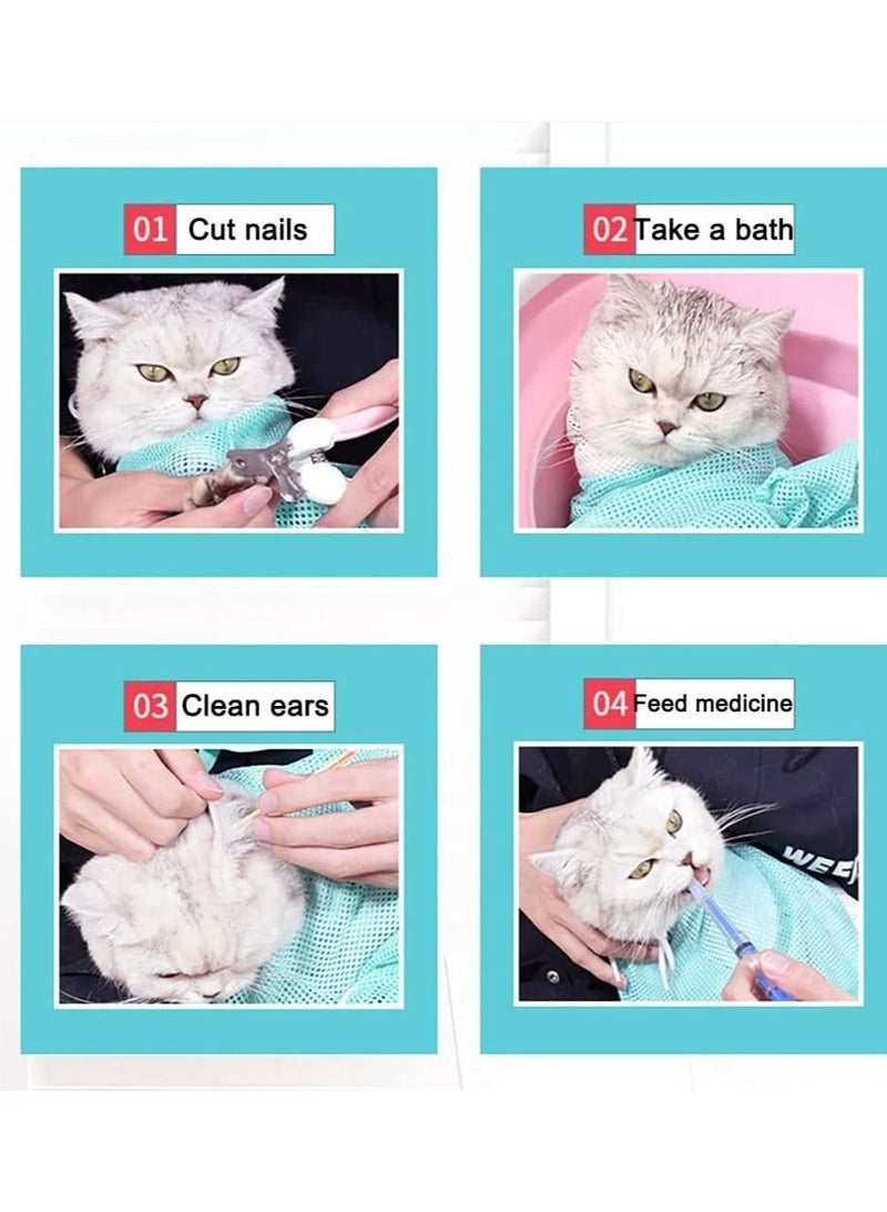 حقيبة استحمام قطط قابلة للتعديل - حقيبة متعددة الوظائف للاستحمام والعناية بالقطط مع أربطة وسلك مقاوم للعض والخدش باللون الأخضر - Image 3