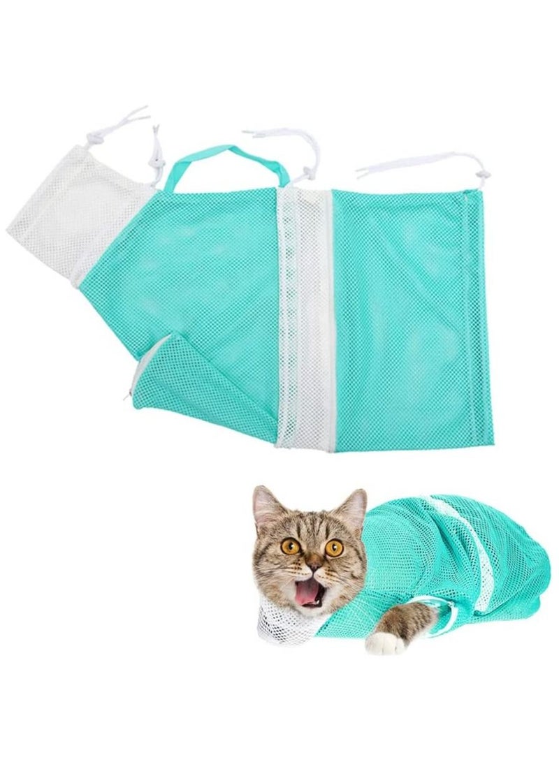 حقيبة استحمام قطط قابلة للتعديل - حقيبة متعددة الوظائف للاستحمام والعناية بالقطط مع أربطة وسلك مقاوم للعض والخدش باللون الأخضر - Image 5