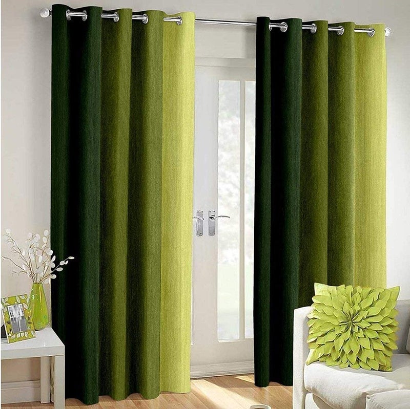 Handloomentic Room Darkening Eyelet Plain Shaded Color Curtains for DoorWindowDrawing RoomLiving Room Green 9ft Set of 2 2PCS_Curtain_Green9ft Polyester  - Image 1