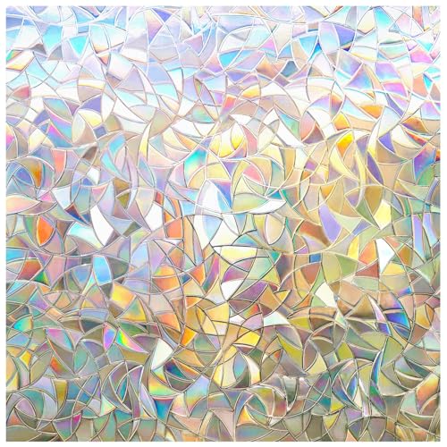 rabbitgoo Window Privacy Film Rainbow Film Decorative Window Sticker, 3D Static Stained Glass Cling Tint for Home Heat Control Non-Adhesive, 11.8 x 78.7 inches - Image 1