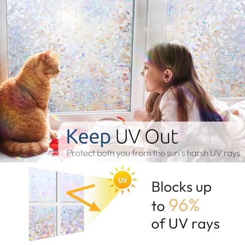 rabbitgoo Window Privacy Film Rainbow Film Decorative Window Sticker, 3D Static Stained Glass Cling Tint for Home Heat Control Non-Adhesive, 11.8 x 78.7 inches - Image 4