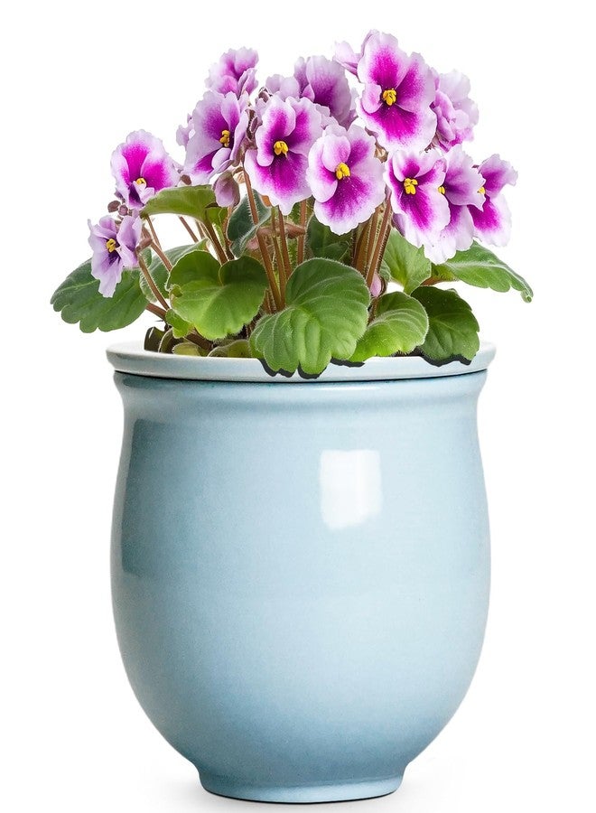 Teagas Ceramic African Violet Pots for Indoor Plants, 6 Inch Self Watering Planters with Absorbent Inner Pot, Self Watering Plant Pot, Ceramic Flower Pots, Desk Decor, Housewarming Gifts, Light Blue - Image 1