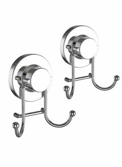 Excefore 2 Double Hook Wall Hooks Stainless Steel Suction Cup Hooks Bath Towel Heavy Duty Hook Suction Cup Rust Proof Wall Hooks Kitchen and Bathroom Vacuum Suction Hook Suction Hanger  - Image 1