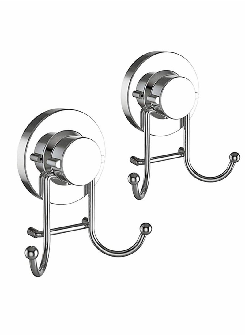 Excefore 2 Double Hook Wall Hooks Stainless Steel Suction Cup Hooks Bath Towel Heavy Duty Hook Suction Cup Rust Proof Wall Hooks Kitchen and Bathroom Vacuum Suction Hook Suction Hanger  - Image 1
