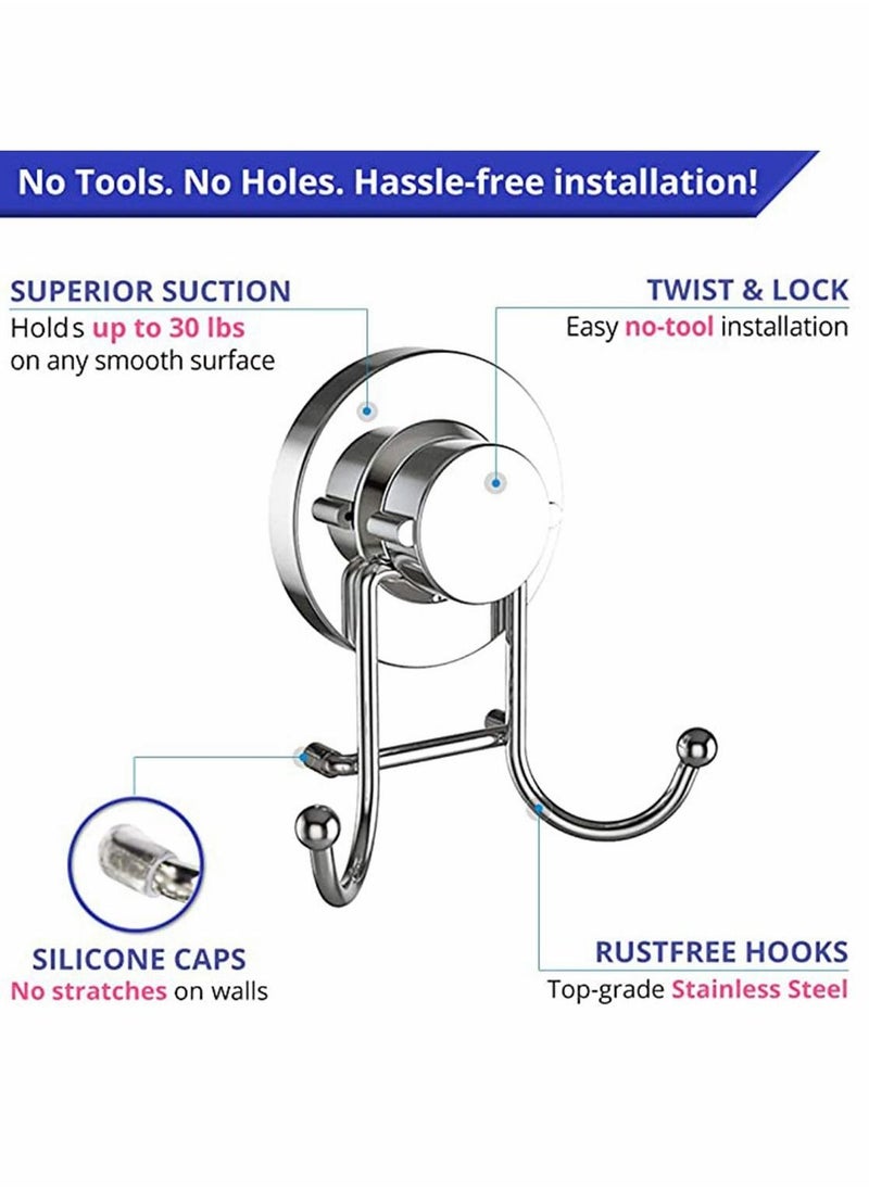 Excefore 2 Double Hook Wall Hooks Stainless Steel Suction Cup Hooks Bath Towel Heavy Duty Hook Suction Cup Rust Proof Wall Hooks Kitchen and Bathroom Vacuum Suction Hook Suction Hanger  - Image 2