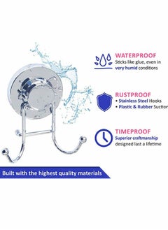Excefore 2 Double Hook Wall Hooks Stainless Steel Suction Cup Hooks Bath Towel Heavy Duty Hook Suction Cup Rust Proof Wall Hooks Kitchen and Bathroom Vacuum Suction Hook Suction Hanger  - Image 4