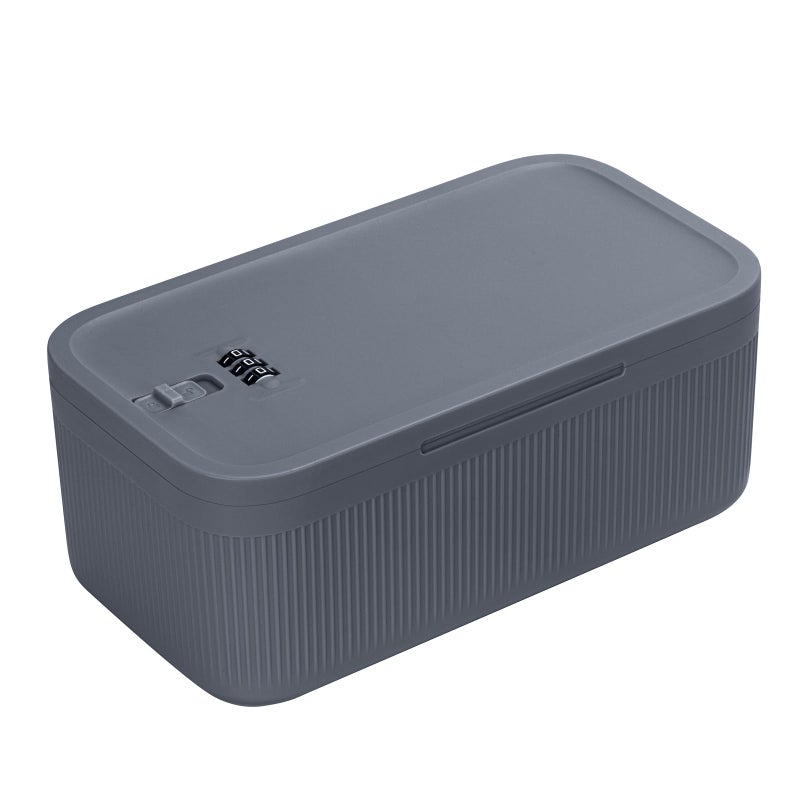 iBune Medicine Lock Box with Code, Lockable Storage Box, Small Lock Box for Medication Safe/Personal Items/Home/Office/Dorm, Navy Grey, Navy Grey - Image 1
