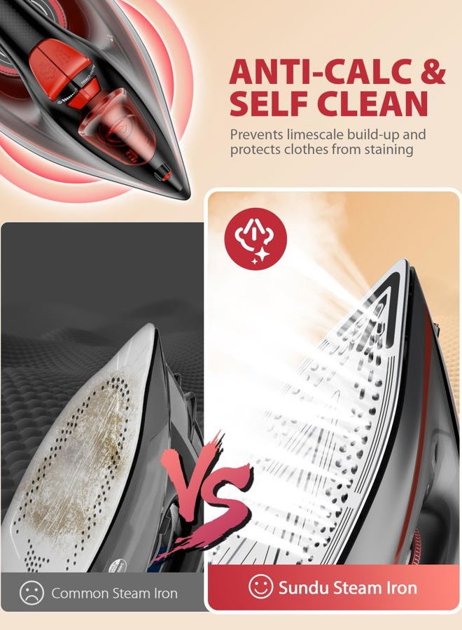 Sundu Irons Steamer for Clothes, Non-Stick Ceramic Soleplate, 500 Microsteam Holes, Powerful Steam Iron, Lightweight, Auto shutoff, Self-Cleaning, 12.31oz Water Tank Ironing Clothes for All Fabrics - Image 3