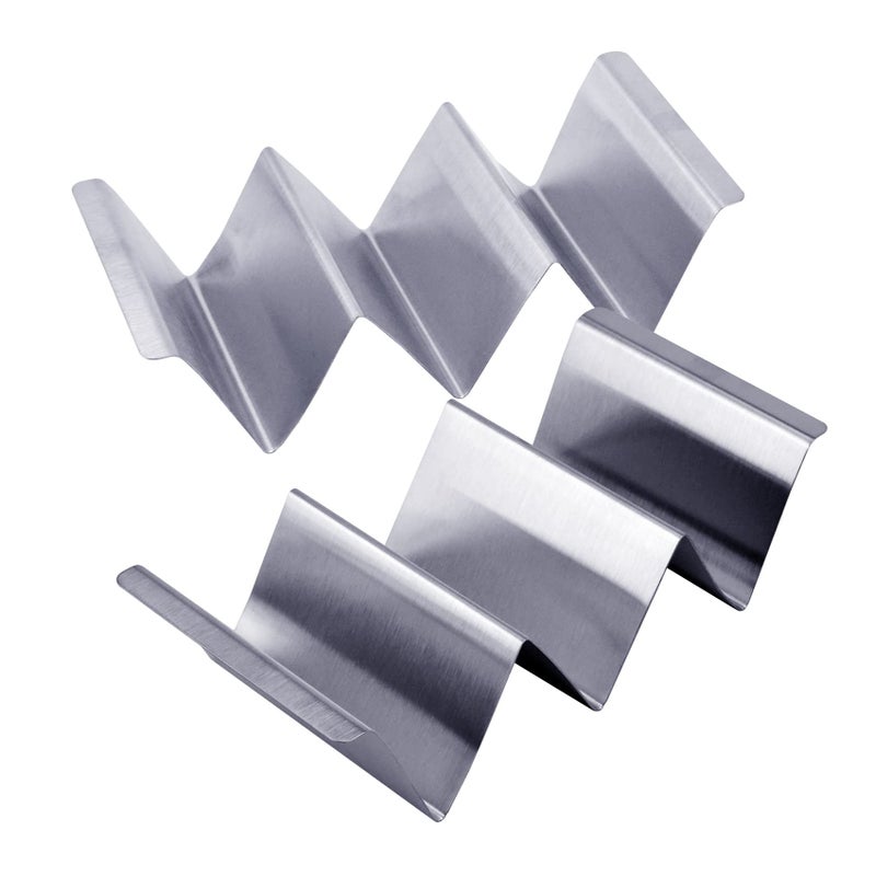 Mugtel Taco Holder Stainless Steel Taco Stand With Handle Taco Holders Rack Trays For 3 Tacos Oven Grill And Dishwasher Safe Set Of 2 - Image 1