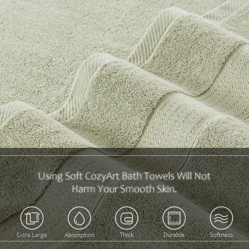 COZYART مناشف يدوية خضراء مريحة للحمام 4 PCS 13 × 30 ضيفًا من المناشف ، فائقة فائقة ناعمة الامتصاص 650 GSM للاستخدام اليومي - Image 4