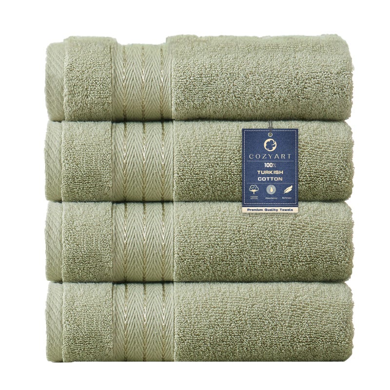 COZYART مناشف يدوية خضراء مريحة للحمام 4 PCS 13 × 30 ضيفًا من المناشف ، فائقة فائقة ناعمة الامتصاص 650 GSM للاستخدام اليومي - Image 1